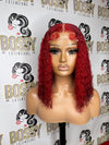 Red Italian Wave Transparent Lace Closure Bob wig