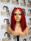 Red Italian Wave Transparent Lace Closure Bob wig