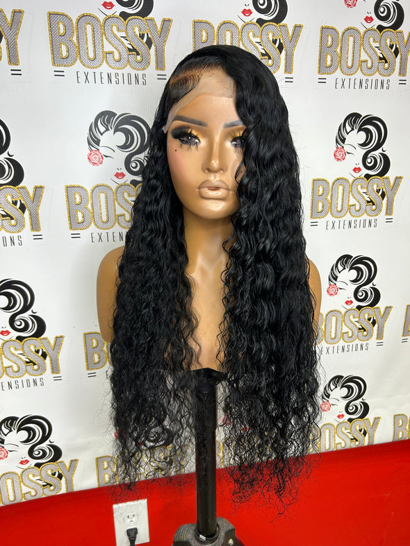 Black Deep Curly Transparent Lace closure wig 26”