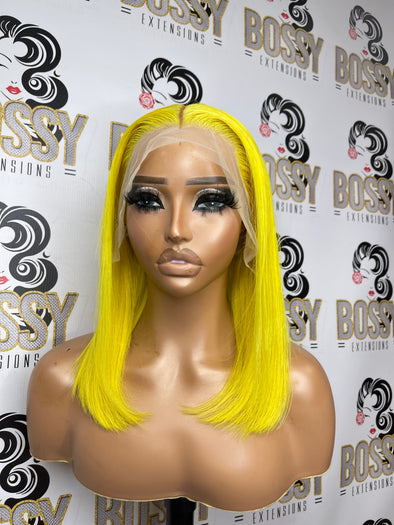 Yellow Transparent lace frontal Bob wig