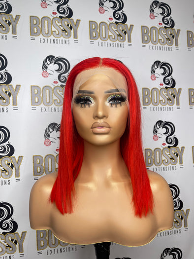 Red Transparent lace frontal Bob wig